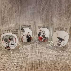 Vtg Norman Rockwell~Saturday Evening Post 4pc Set Low-ball Glasses~1920s pics